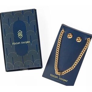 New VIOLET HARPER Elana Gold-Plated Link Chain Necklace & Earring Set